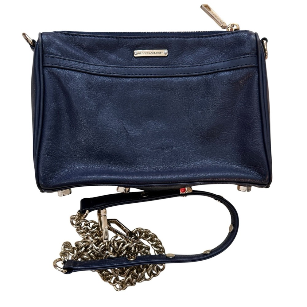 Rebecca Minkoff Womens Leather Mini M.A.C Navy Blue Crossbody Clutch Bag - Picture 8 of 13